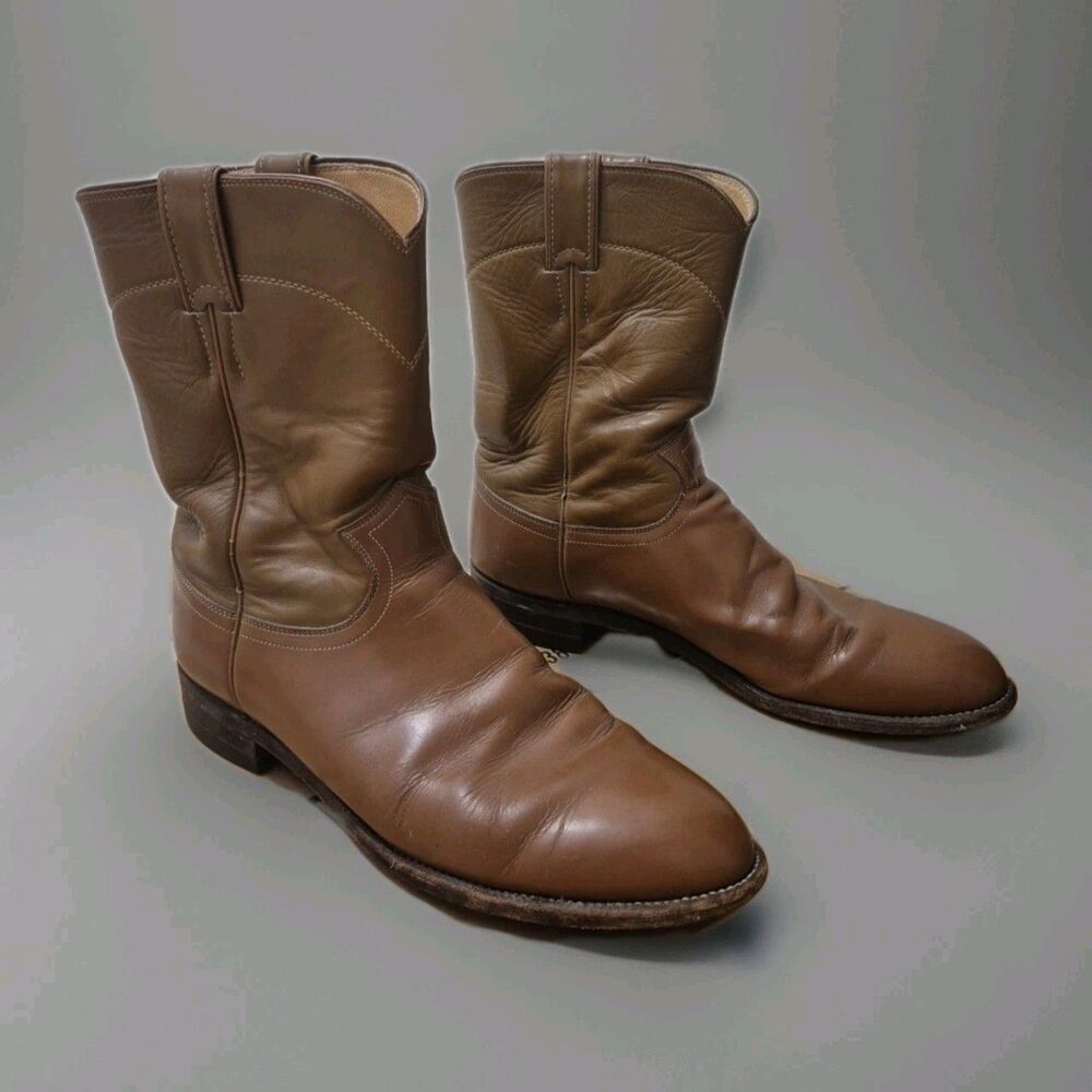 Justin 3884 Mens Vintage Tan Leather Western Roper Cowboy Boots Size 10B USA